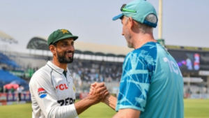 Paksitan Test Coach Jason Gillespie with Shan Masood