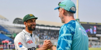 Paksitan Test Coach Jason Gillespie with Shan Masood