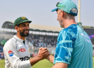 Paksitan Test Coach Jason Gillespie with Shan Masood