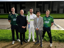 George Dockrell, Warren Deutrom (CEO, Cricket Ireland), Andrew Balbirnie, Abhilash Borana (Founder, Failte Solar), Lorcan Tucker_2 (1)