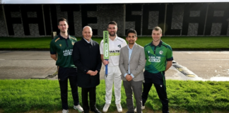 George Dockrell, Warren Deutrom (CEO, Cricket Ireland), Andrew Balbirnie, Abhilash Borana (Founder, Failte Solar), Lorcan Tucker_2 (1)